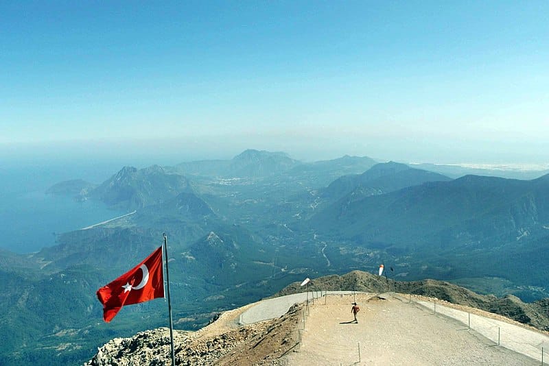 Turkish flag on mountain top antalya attractions Olympos